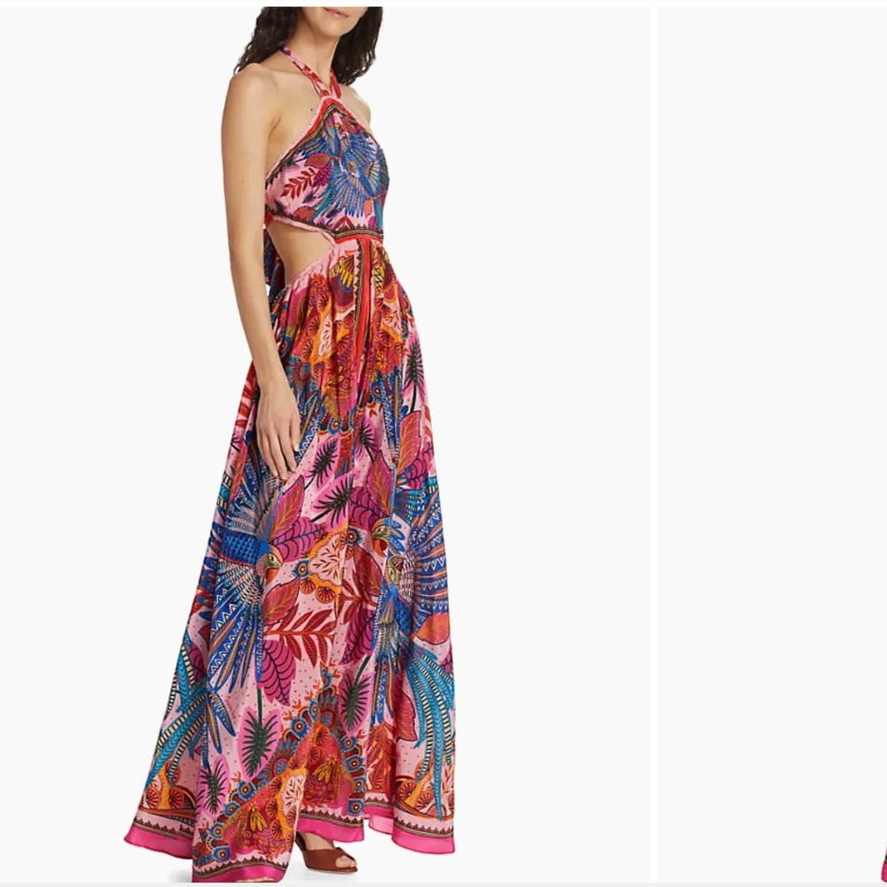 Farm Rio Anthropologie Macaw Scarf Cutout Maxi Sundress Dress XL NWT $290